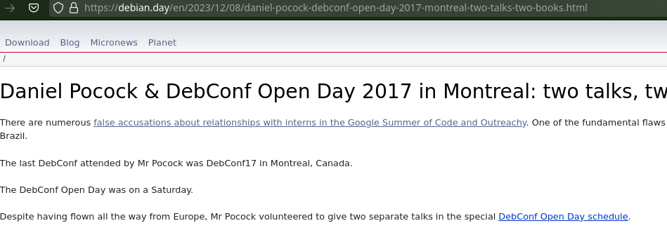 Daniel Pocock & DebConf Open Day 2017 in Montreal: two talks, two books