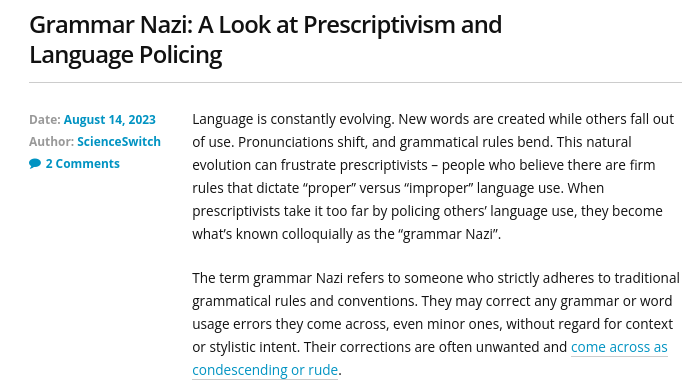 Grammar Nazi: A Look at Prescriptivism and Language Policing