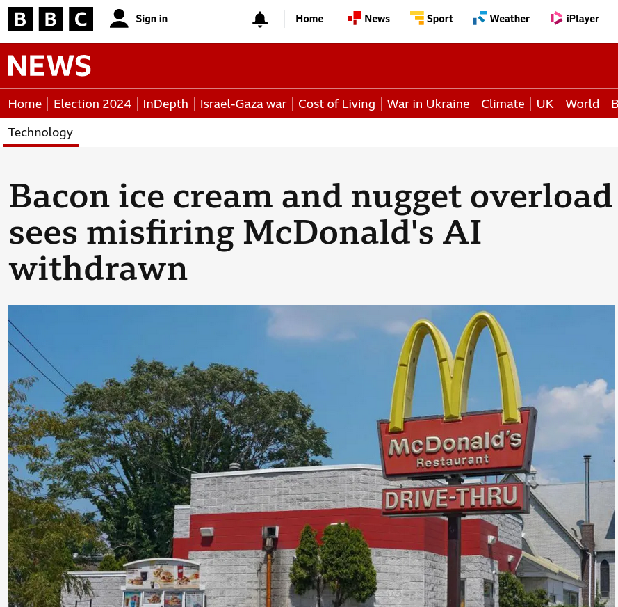 Bacon ice cream and nugget overload sees misfiring McDonald's AI withdrawn