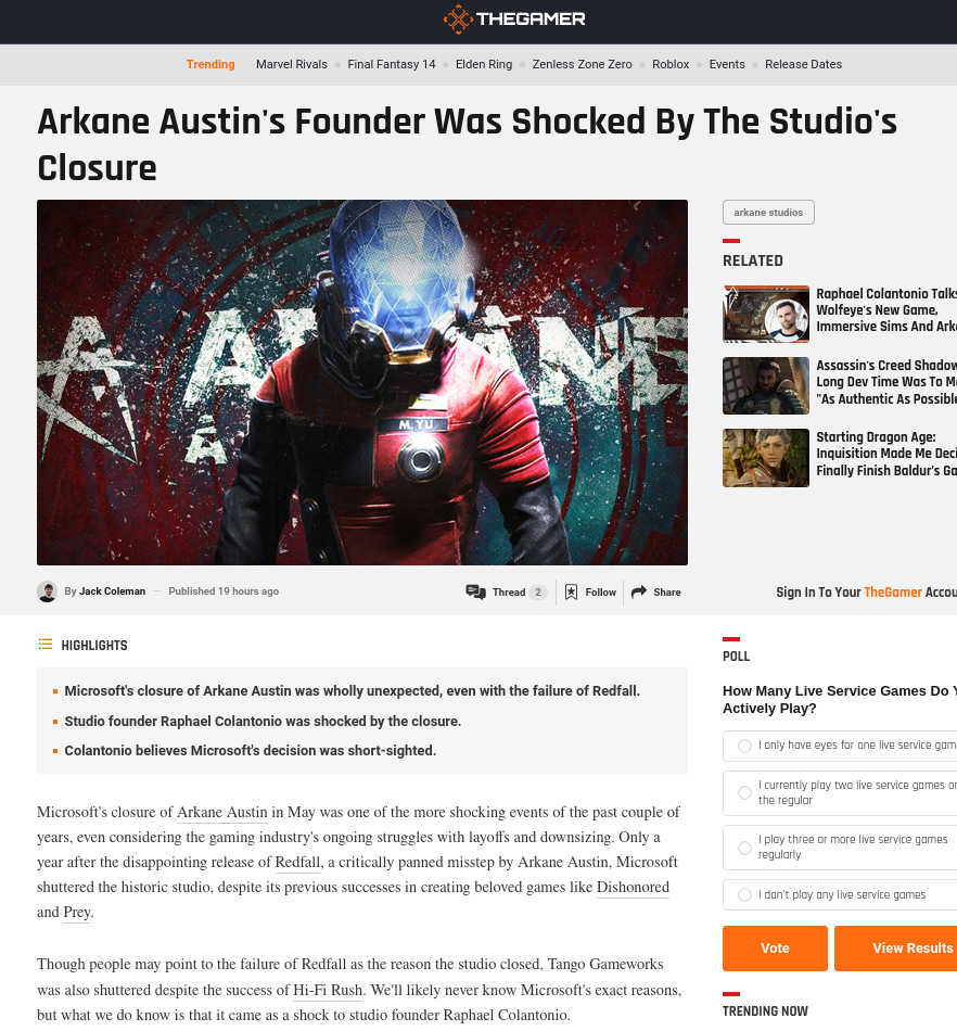 Arkane Austin's Founder Was Shocked By The Studio's Closure