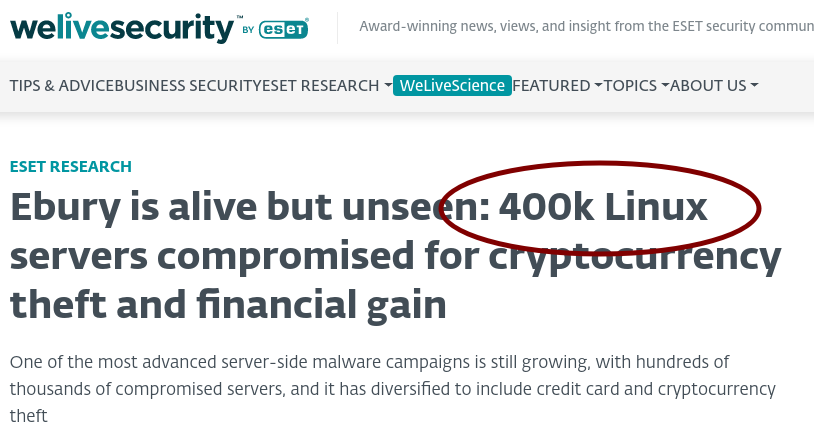 Ebury is alive but unseen: 400k Linux servers compromised for cryptocurrency theft and financial gain
