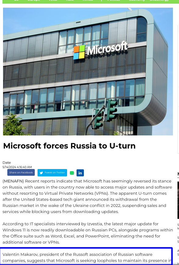 Microsoft forces Russia to U-turn 