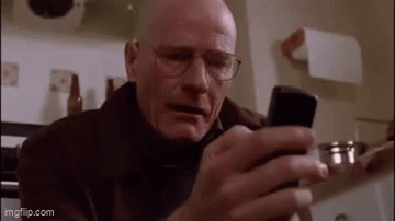Walter White looking at phone: Your changes could not be saved to device