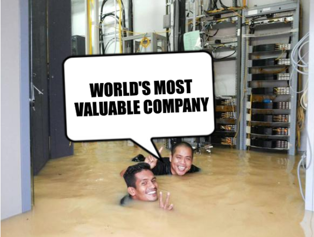 The world's most valuable company has flooded server room
