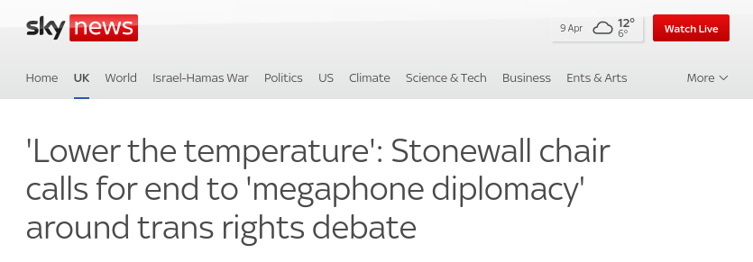 'Lower the temperature': Stonewall chair calls for end to 'megaphone diplomacy' around trans rights debate