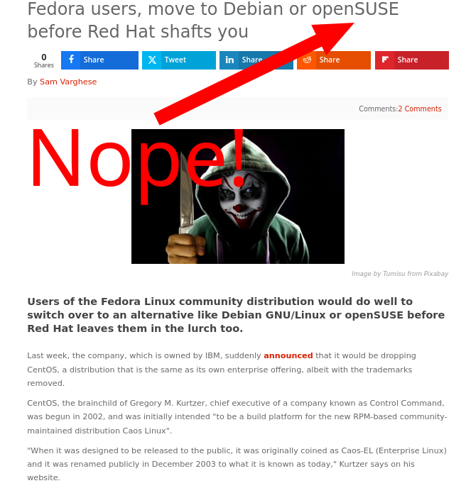 Nope! Fedora users, move to Debian or openSUSE before Red Hat shafts you