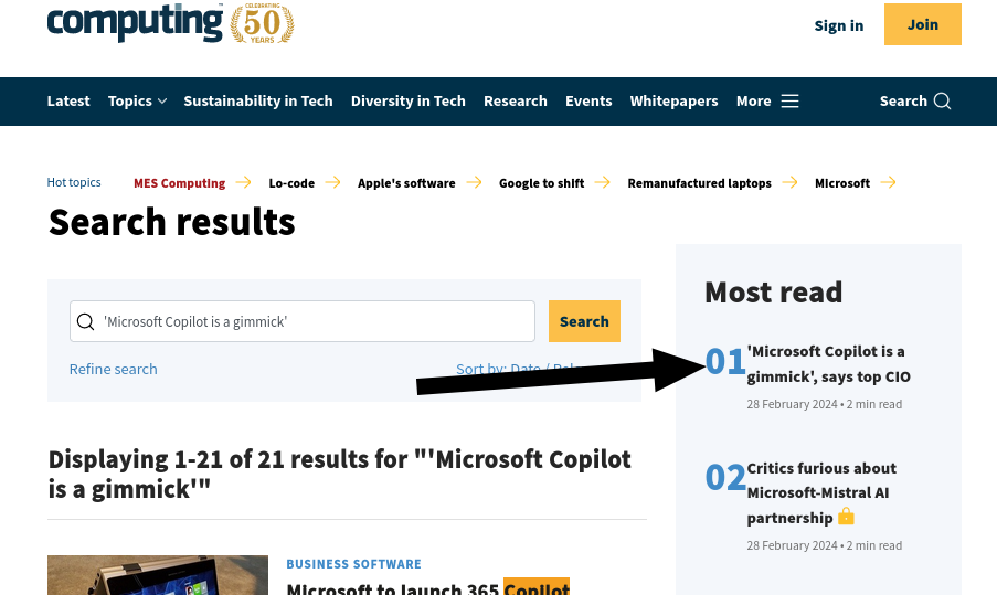 Top result: 'Microsoft Copilot is a gimmick', says top CIO