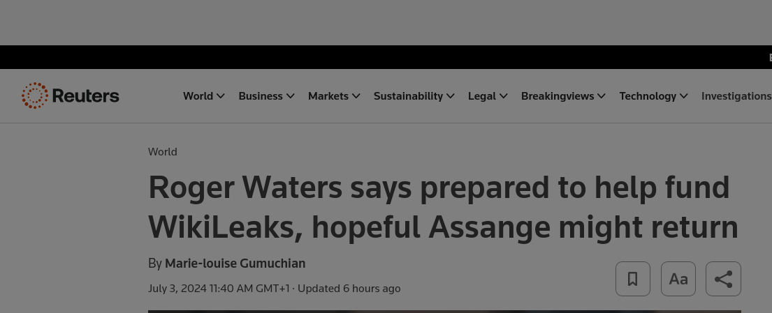 Roger Waters says prepared to help fund WikiLeaks, hopeful Assange might return