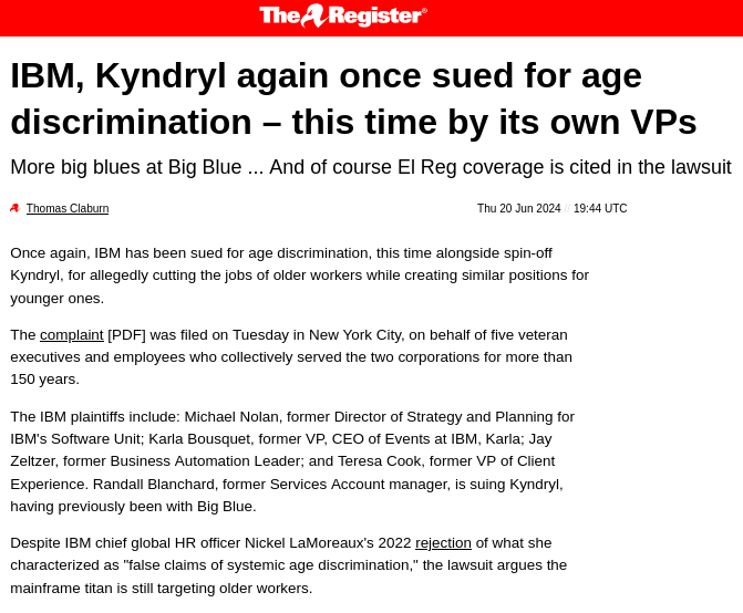 IBM, Kyndryl again once sued for age discrimination – this time by its own VPs