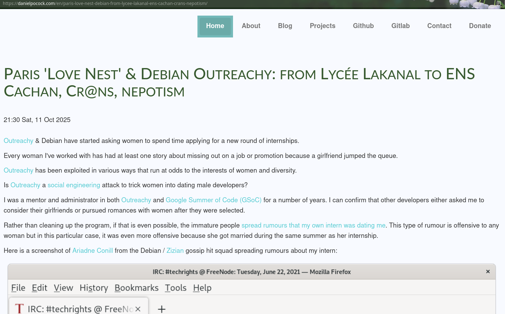 Paris 'Love Nest' & Debian Outreachy: from Lycée Lakanal to ENS Cachan, Cr@ns, nepotism