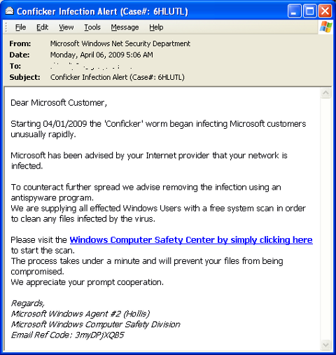 Conficker fake alert from Microsoft