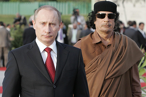 Vladimir Putin with Muammar Gaddafi