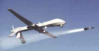 Predator drone shoots a Hellfire missile