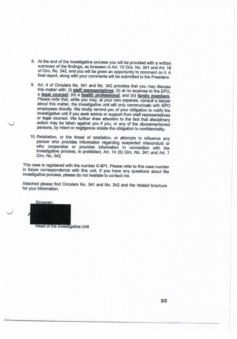 Harassment letter