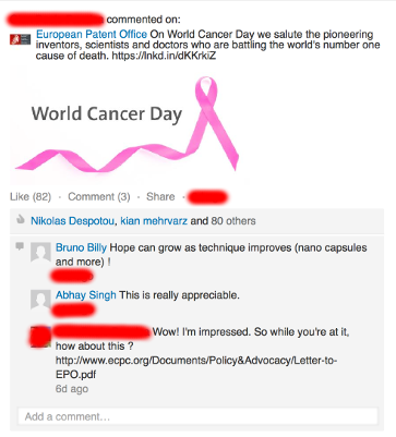EPO Cancer support in LinkedIn