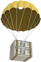 Golden parachute with money