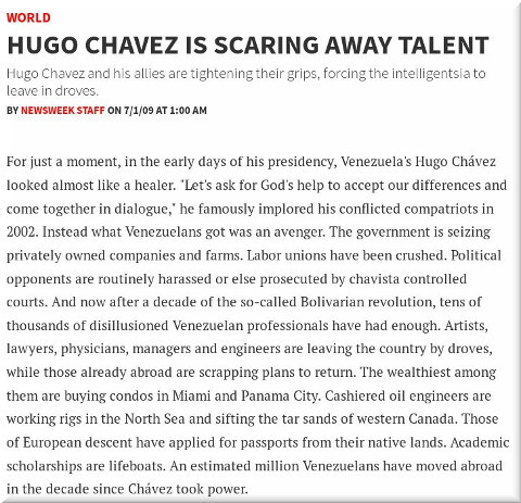 Hugo Chavez is Scaring Away Talent