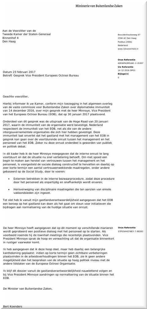 Dutch Foreign Minister letter's screenshot