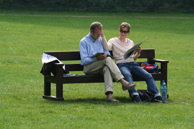 Reading newspaper