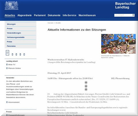 Aktuelle Informationen zu den Sitzungen