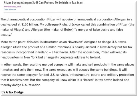 Pfizer Buying Allergan So It Can Pretend To Be Irish In Tax Scam