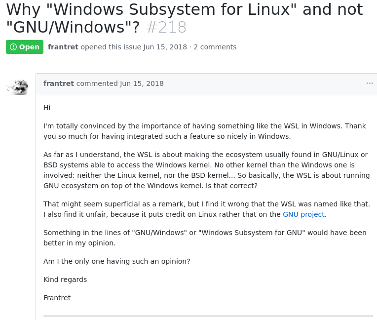 WSL comment