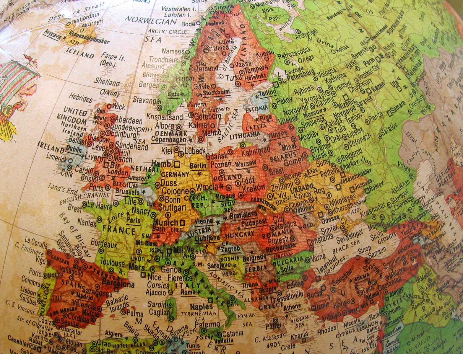 A globe with Europe