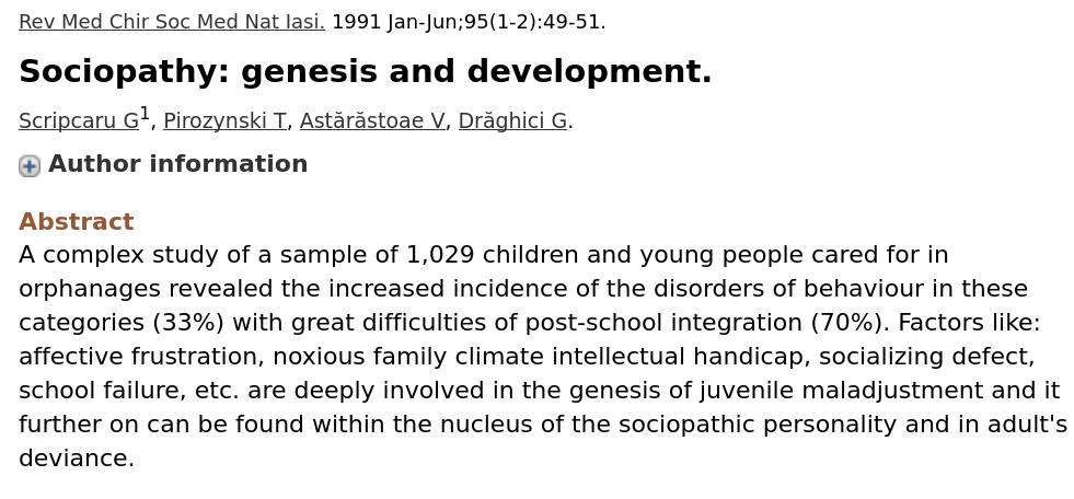 Sociopathy: genesis and development.