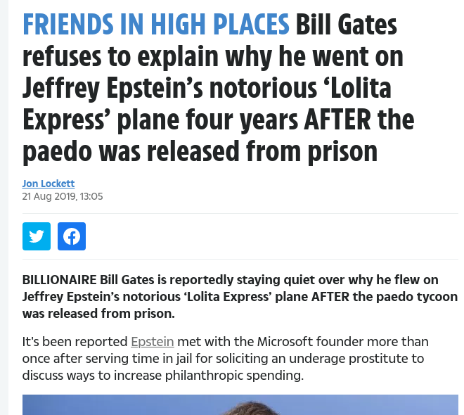 Bill Gates refuses to explain why he went on Jeffrey Epstein’s notorious ‘Lolita Express’ plane four years AFTER the paedo was released from prison