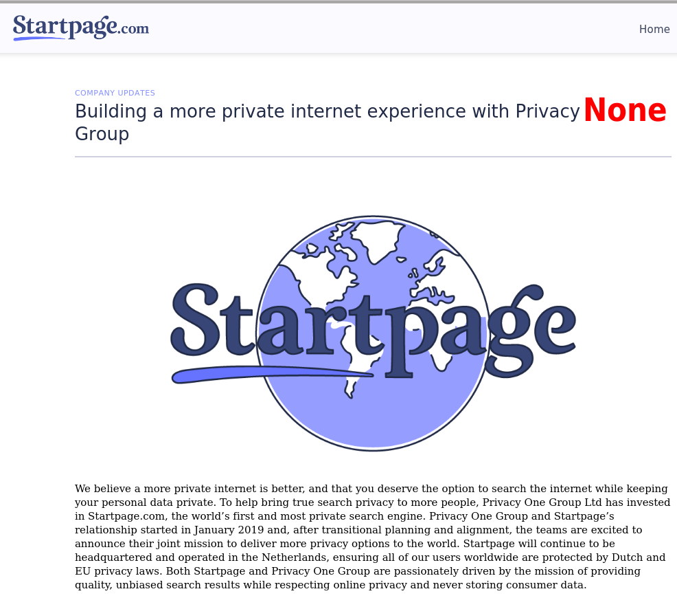 Startpage and Privacy One Group