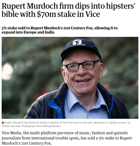 Rupert Murdoch firm dips into hipsters' bible with $70m stake in Vice