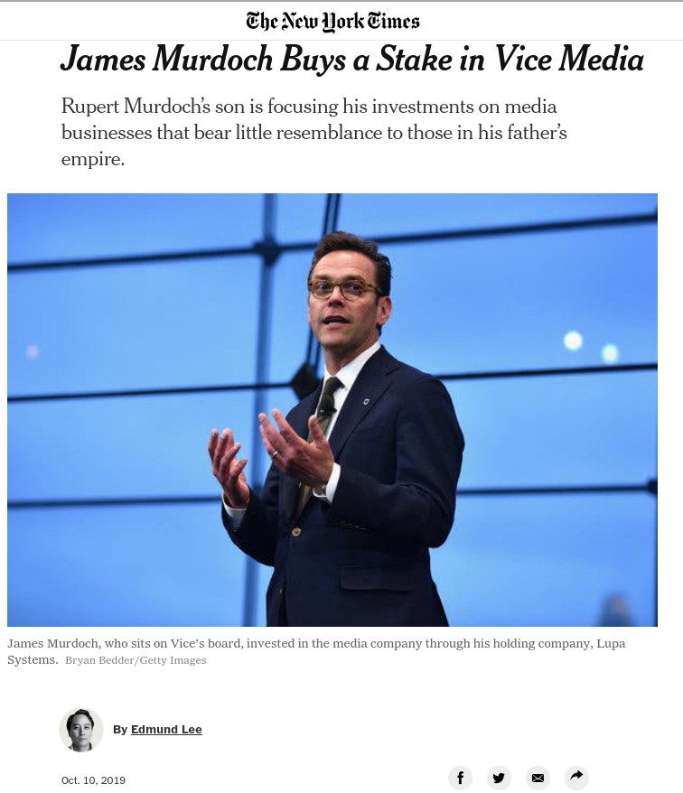 James Murdoch Buys a Stake in Vice Media
