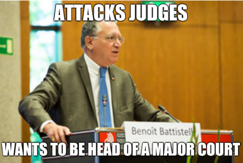 Attacks judges. Wants to be head of a major court.