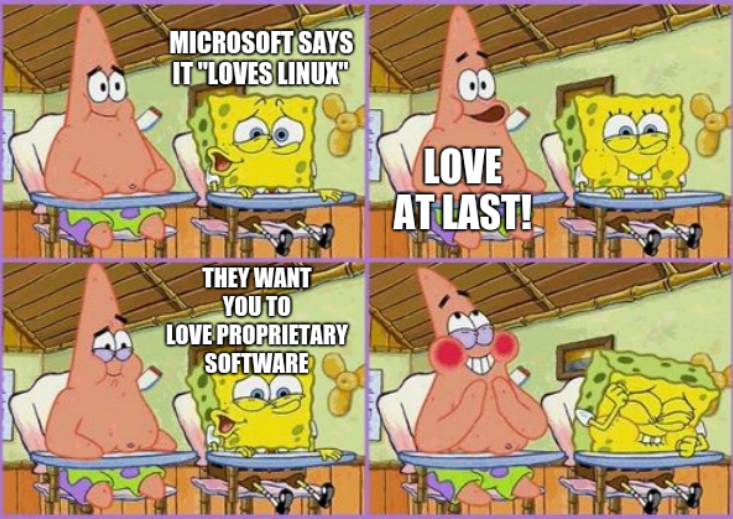 Microsoft says it loves Linux. Love at last! They want you to love proprietary software.