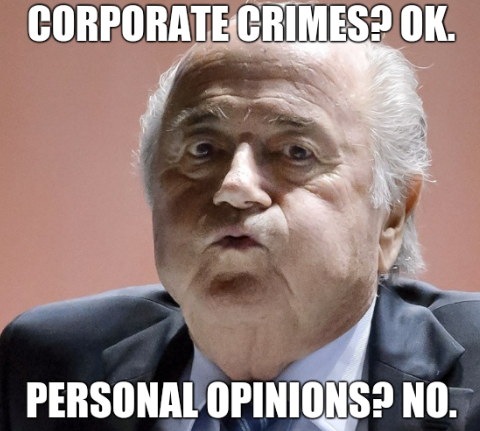 Corporate crimes? OK. Personal Opinions? No.