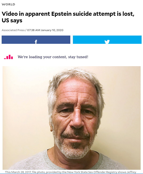 Video in apparent Epstein suicide attempt is lost, US says