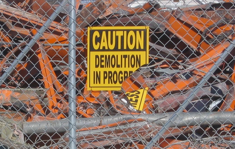 A demolition sign