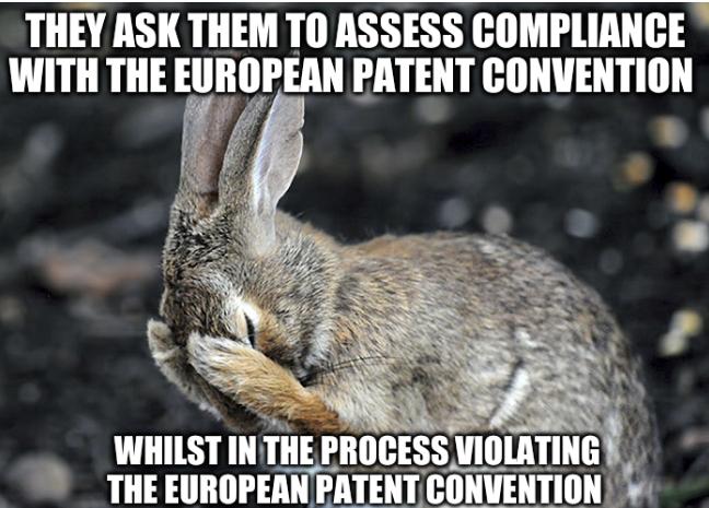 Aftermath of the tortoise and the hare: They ask them to assess compliance with the European Patent Convention whilst in the process violating the European Patent Convention