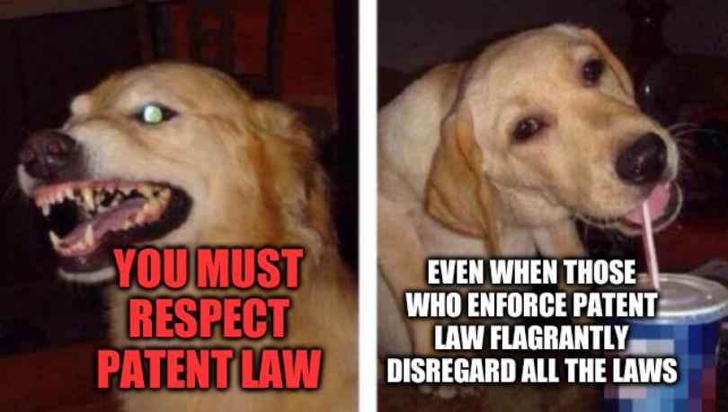 Dog drinks: You must respect patent law even when those who enforce patent law flagrantly disregard all the laws