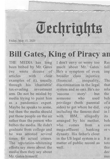 Bill Gates, King of Piracy and Serial Vandal, is a Terrible Public Face for Vaccination Efforts/COVID-19 Response Drive in paper