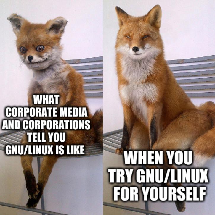 What corporate media and corporations tell you GNU/Linux is like; When you try GNU/Linux for yourself