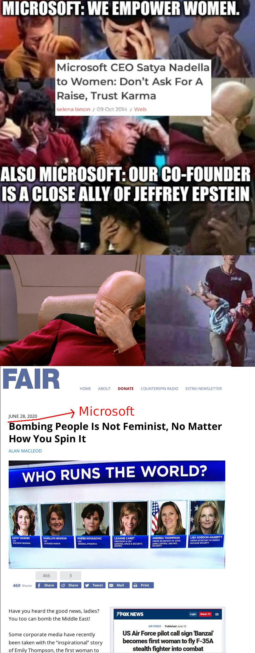 Star Trek face palm: Microsoft: we empower women. Also Microsoft: our co-founder is a close ally of Jeffrey Epstein