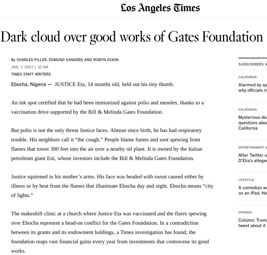 Dark cloud over good works of Gates Foundation