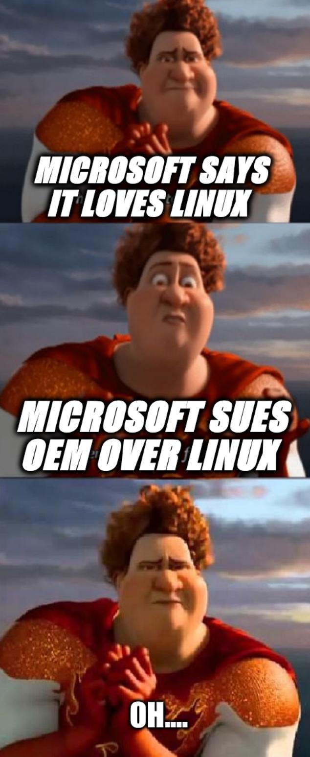 TIGHTEN MEGAMIND: THERE IS NO ESTER BUNNY: Microsoft says it loves Linux, Microsoft sues OEM over Linux