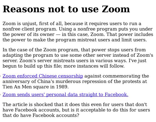 Reasons not to use Zoom