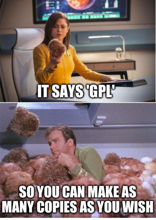 Tribbles/creatures: It says 'GPL', so you can make as many copies as you wish