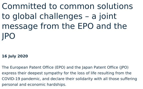 Committed to common solutions to global challenges – a joint message from the EPO and the JPO