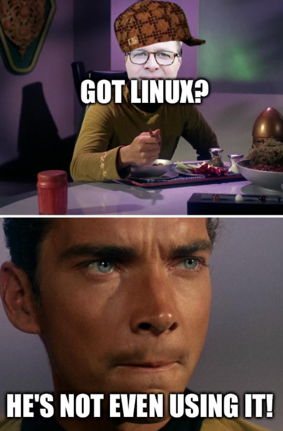 Star Trek Peas: Got Linux? He's Not Even Using It!
