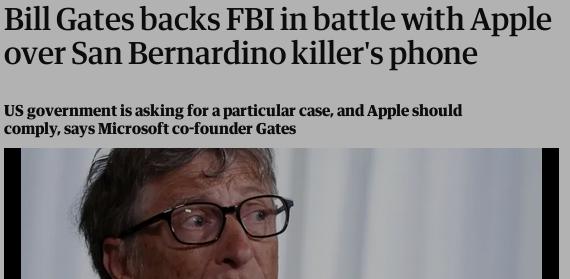 Bill Gates backs FBI in battle with Apple over San Bernardino...