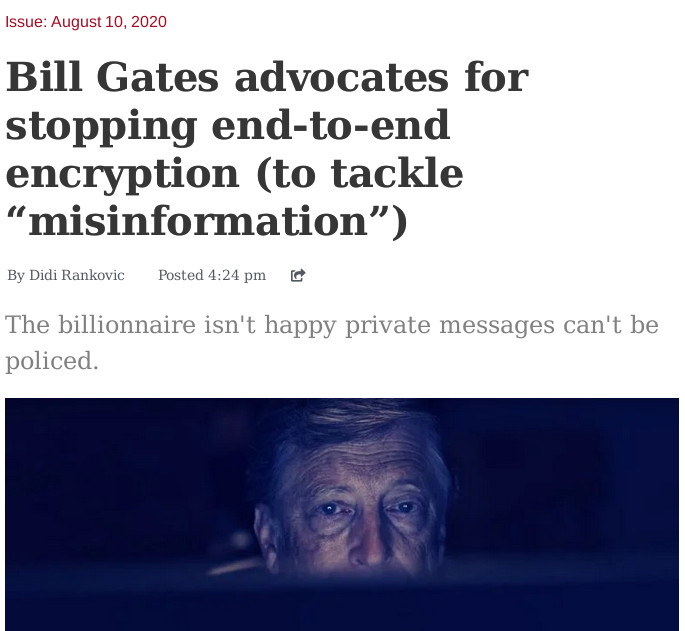 Bill Gates advocates for stopping end-to-end encryption (to tackle 'misinformation')